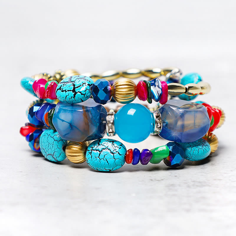Buddha Stones Multilayer Irregular Turquoise Agate Beads Blessing Bracelet - image 0