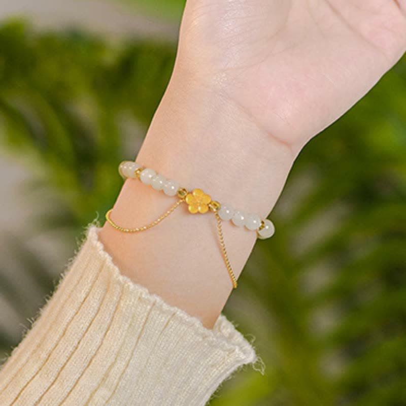 Buddha Stones 925 Sterling Silver Natural Hetian Jade Peach Blossom Luck Chain Bracelet - image 3