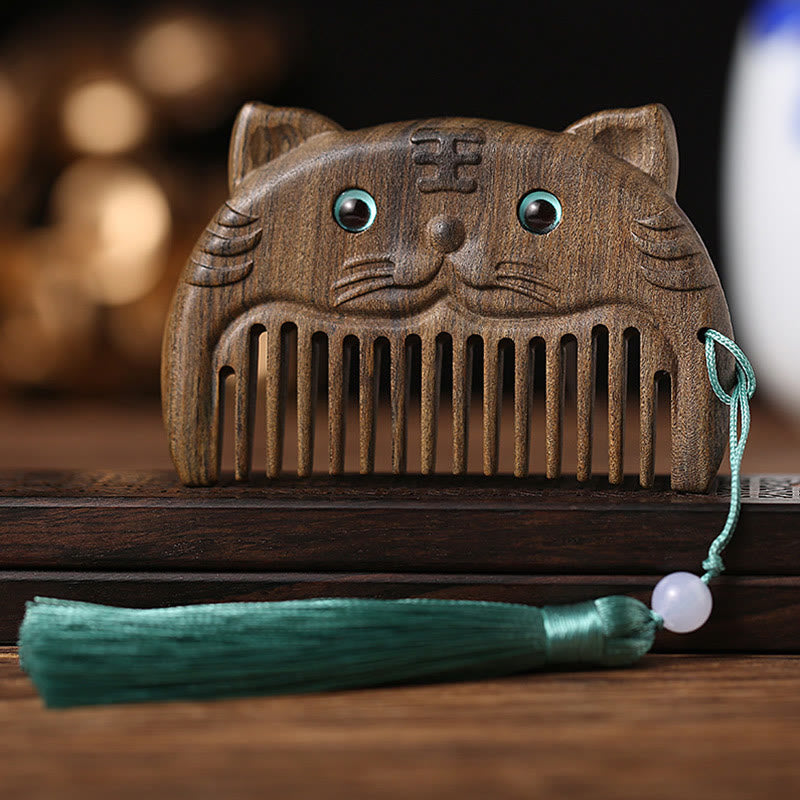 Chinese Zodiac Green Sandalwood Peace Mini Portable Comb - Chacate Preto Wood - Tiger - image 7