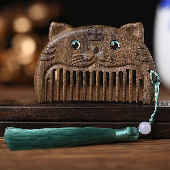 Chinese Zodiac Green Sandalwood Peace Mini Portable Comb - Chacate Preto Wood - Tiger - image 7