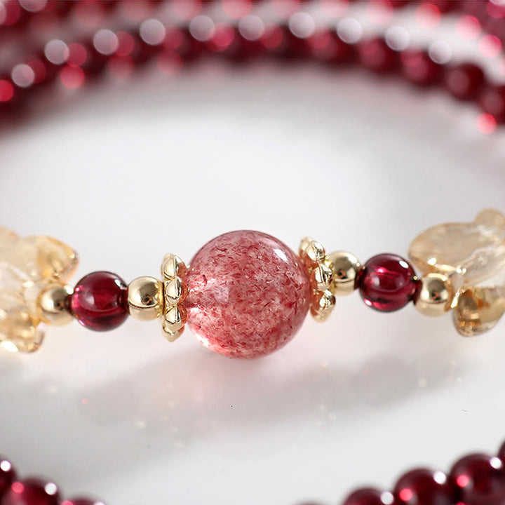 Buddha Stones 14K Gold Plated Natural Garnet Strawberry Quartz Butterfly Protection Double Wrap Bracelet - image 6