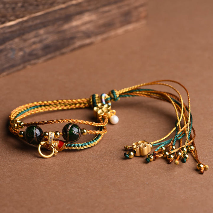 Buddha Stones Tibetan Handmade Rope Liuli Glass Bead Braided Multilayered Healing Bracelet - image 3