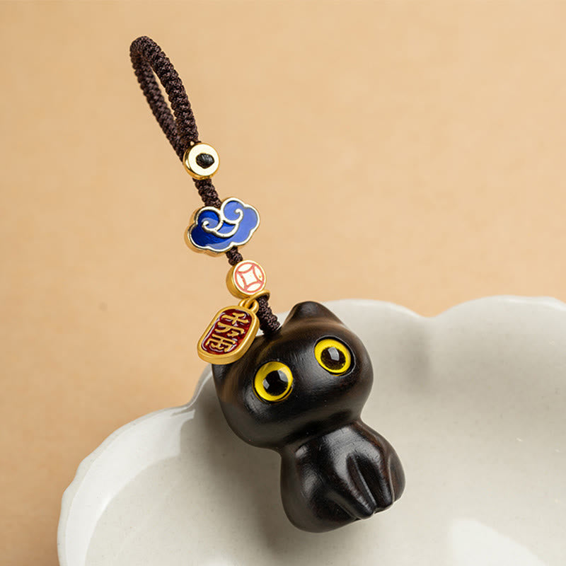 Buddha Stones Small Leaf Red Sandalwood Ebony Wood Lucky Cat Protection Key Chain Phone Hanging Decoration - image 9