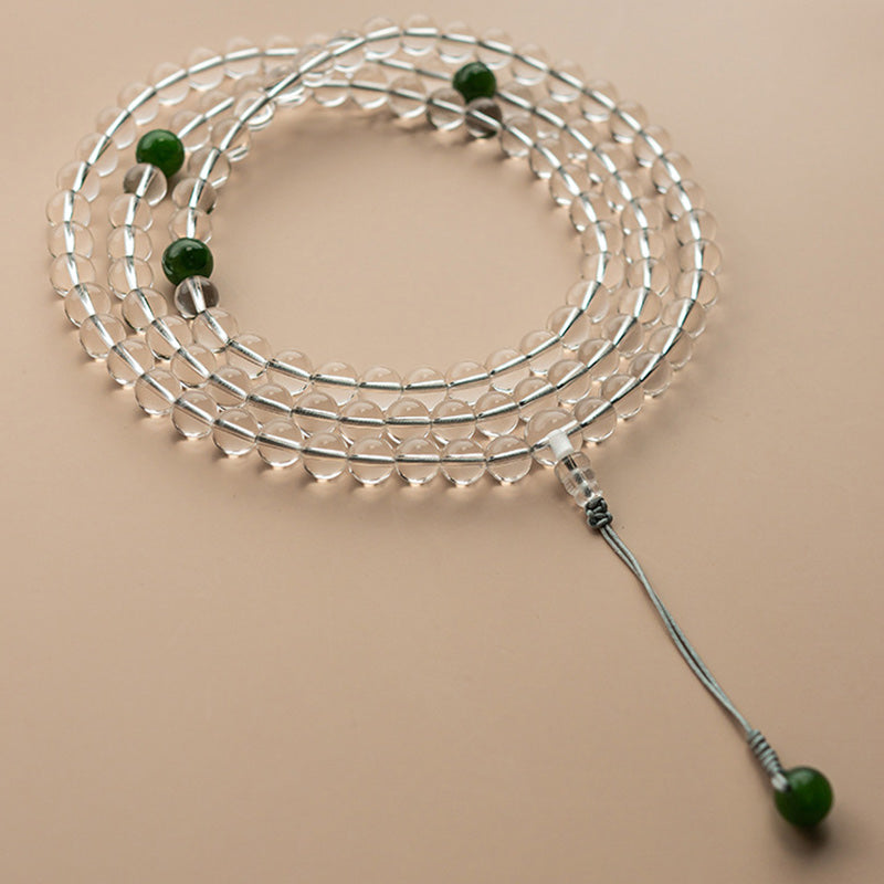 Buddha Stones 108 Beads White Crystal Jade Meditation Bracelet Mala - 8mm*108 White Crystal&Jade - image 1
