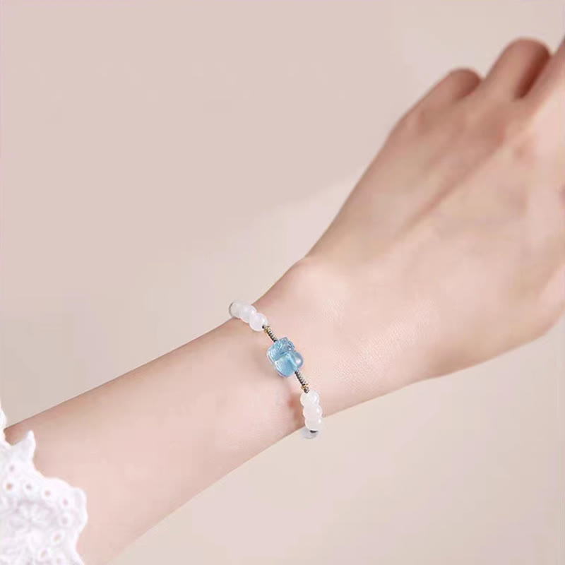 Buddha Stones Natural Aquamarine PiXiu Hetian White Jade Healing Bracelet - image 9