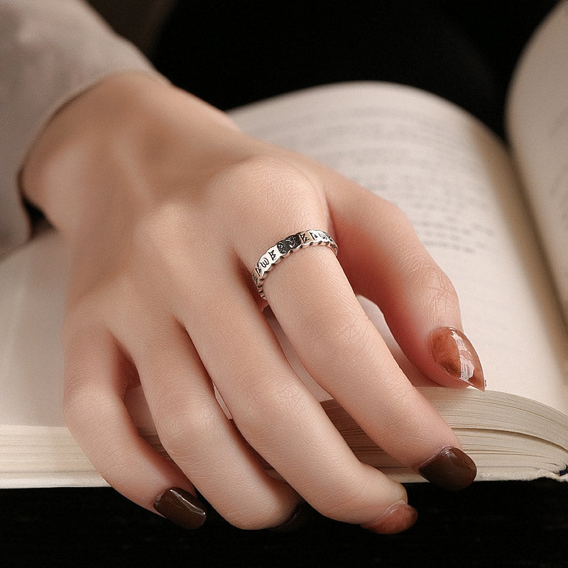 Buddha Stones 925 Sterling Silver Six True Words Calm Wisdom Ring - image 2