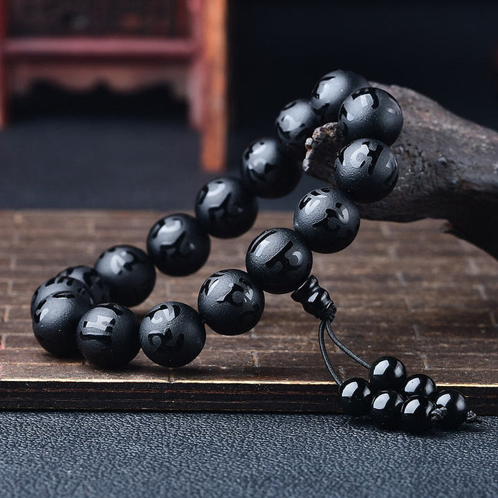 Buddha Stones Tibet White Crystal Black Onyx Om Mani Padme Hum Meditation Bracelet - image 7