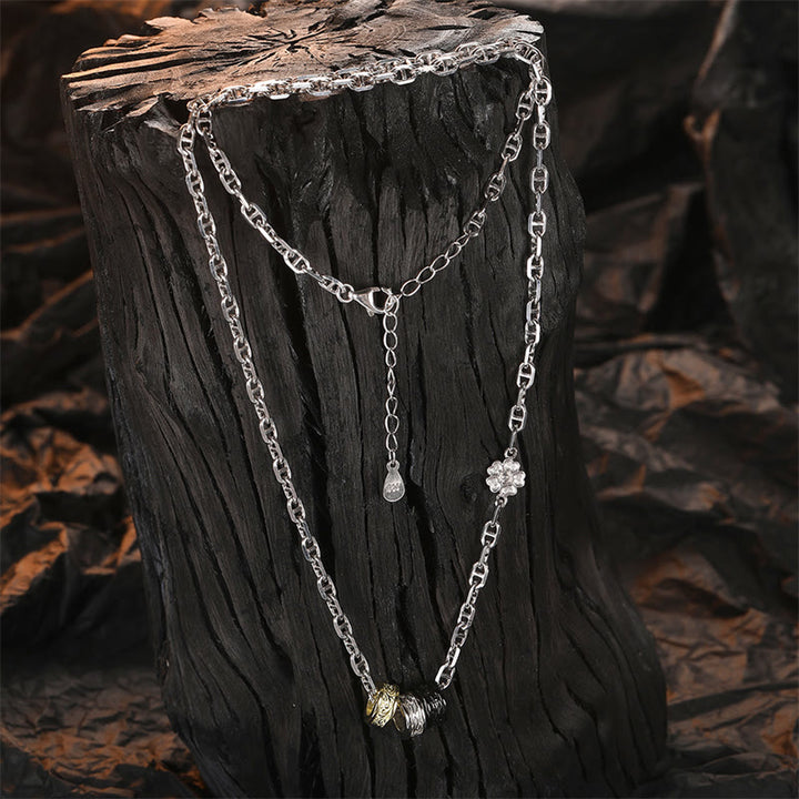 Buddha Stones 925 Sterling Silver Retro Tang Dynasty Flower Design Luck Energy Chain Necklace Pendant - image 6