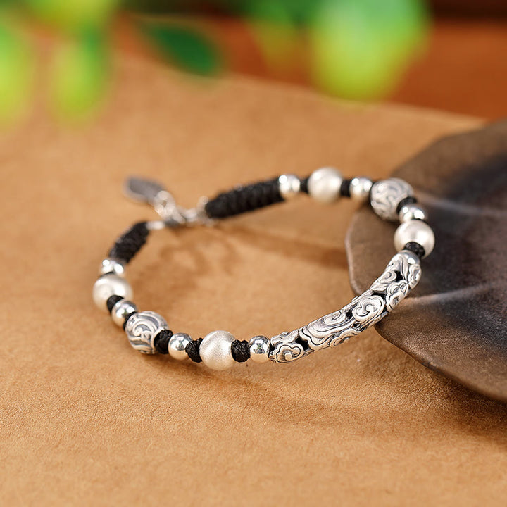 Buddha Stones Tibet Handmade Copper 999 Sterling Silver Auspicious Cloud Wealth String Bracelet - image 15