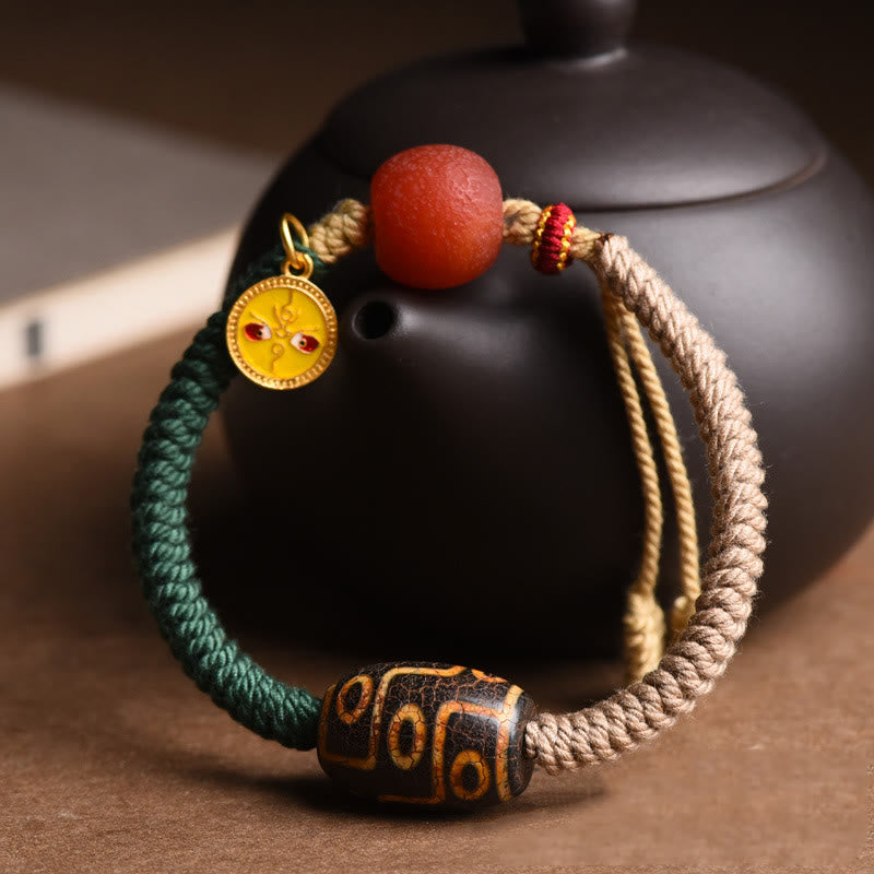 Buddha Stones Handmade Tibetan Nine-Eye Dzi Bead Wealth Rope Bracelet - image 1