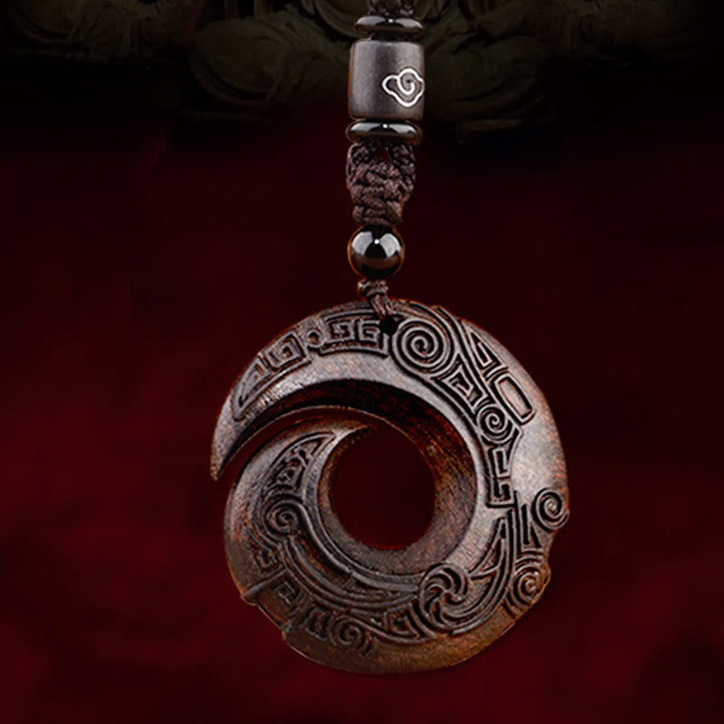 Buddha Stones Small Leaf Red Sandalwood Ebony Wood One's Luck Improves Design Patern Protection Necklace Pendant - image 4