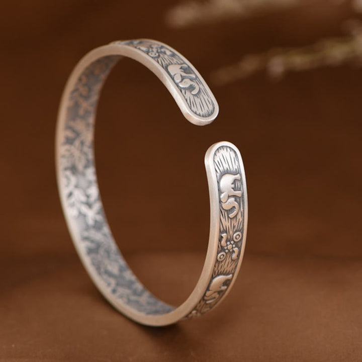 Buddha Stones 999 Sterling Silver Elephant Strength Wisdom Bracelet Cuff Bangle - image 2