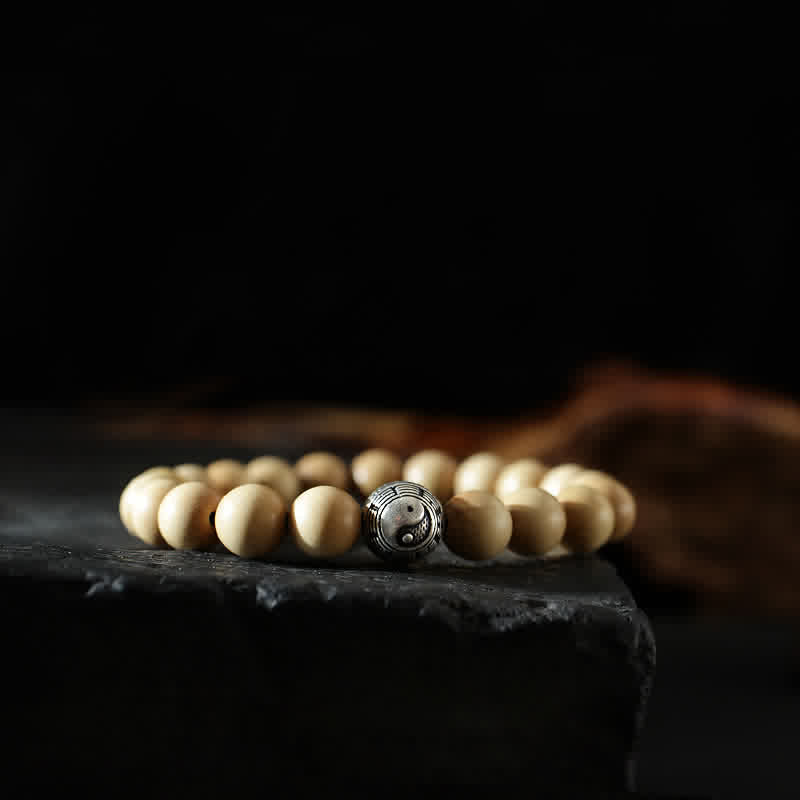 Buddha Stones Tibet Peach Wood Lotus Cinnabar Bagua Yin Yang Luck Wealth Bracelet - 8mm - Yin Yang (Balance ♥ Harmony) - image 0