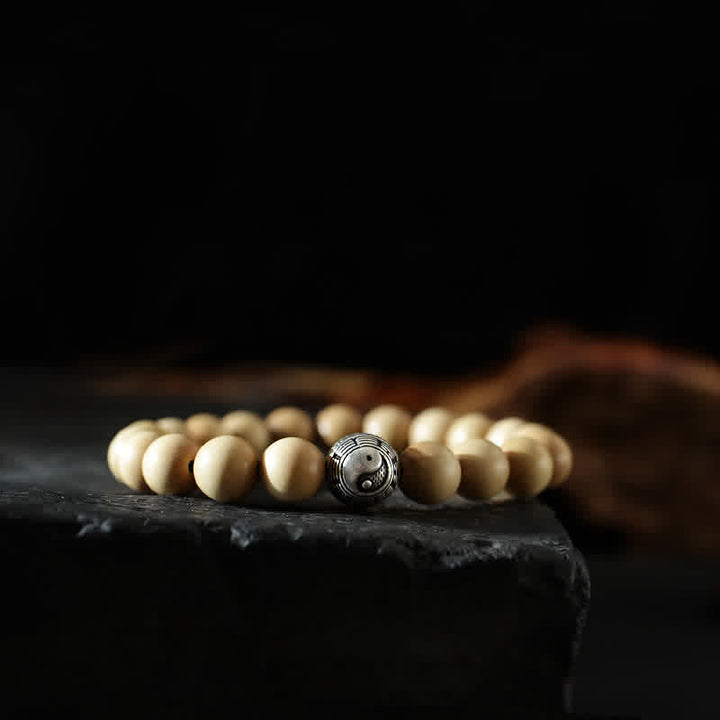 Buddha Stones Tibet Peach Wood Lotus Cinnabar Bagua Yin Yang Luck Wealth Bracelet - 8mm - Yin Yang (Balance ♥ Harmony) - image 0