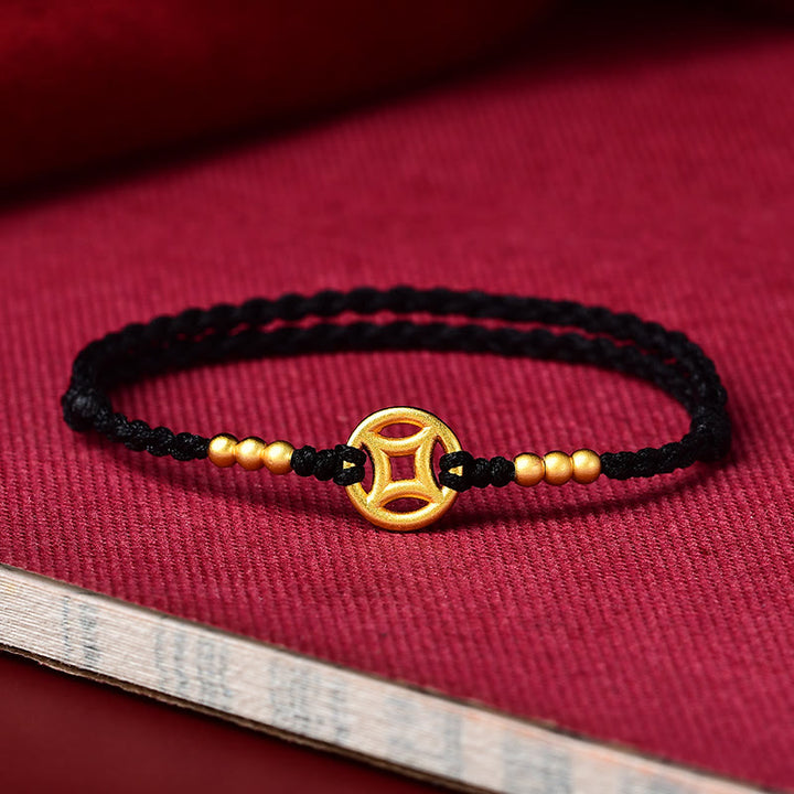 Buddha Stones Copper Coin Strength Braided String Bracelet Anklet - Black - Anklet(Anklet Circumference 24cm) - image 6