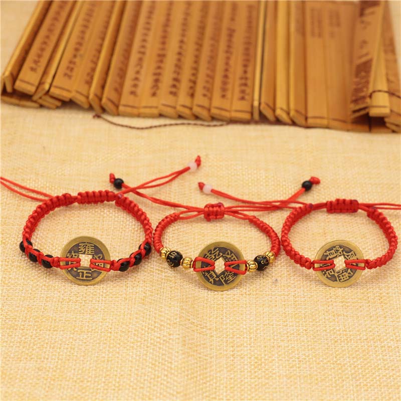 Buddha Stones Copper Coin Fortune Red String Weave Bracelet - image 2