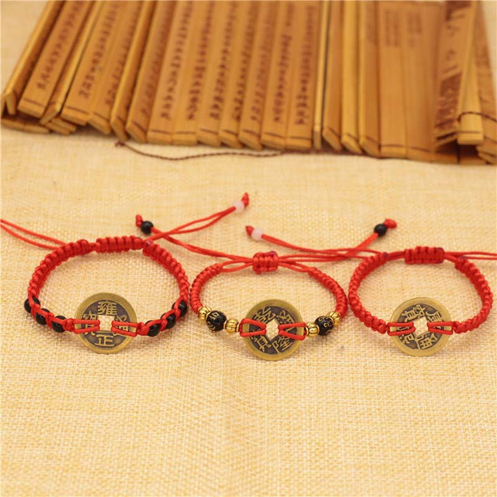Buddha Stones Copper Coin Fortune Red String Weave Bracelet - image 2