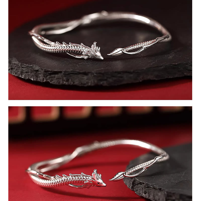 Buddha Stones 925 Sterling Silver Year of the Dragon Design Luck Metal Cuff Bracelet Bangle - image 3