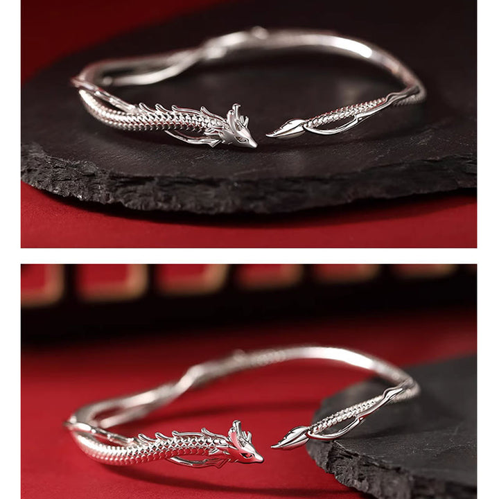Buddha Stones 925 Sterling Silver Year of the Dragon Design Luck Metal Cuff Bracelet Bangle - image 3