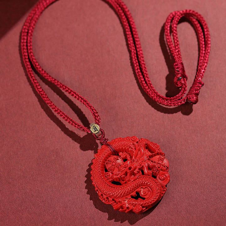Buddha Stones Year of the Dragon 925 Sterling Silver Natural Cinnabar Copper Coin Luck Necklace Pendant - image 4