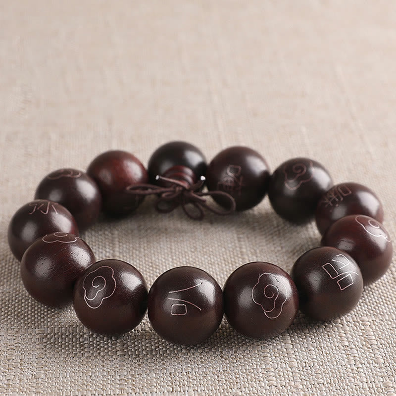 Buddha Stones 925 Sterling Silver Inlaid Small Leaf Red Sandalwood Om Mani Padme Hum Character Auspicious Clouds Protection Bracelet - 18mm - image 9