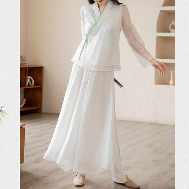 Buddha Stones Retro Prayer Zen Spiritual Meditation Practice Chiffon Clothing Women's Set - image 17