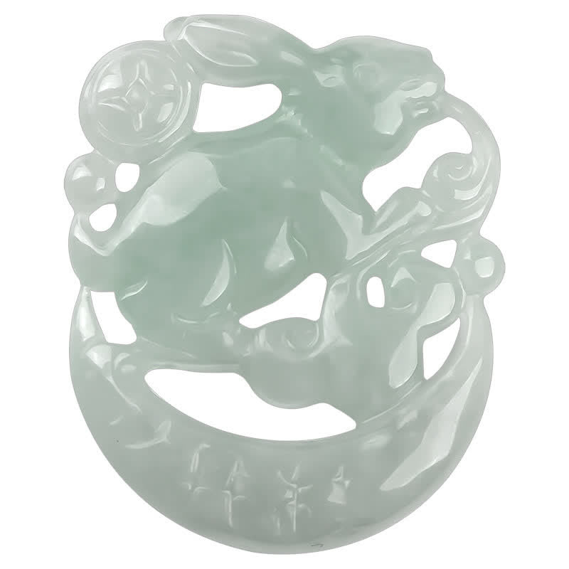 Year of the Rabbit White Jade Crescent Moon Protection Necklace Pendant - image 7