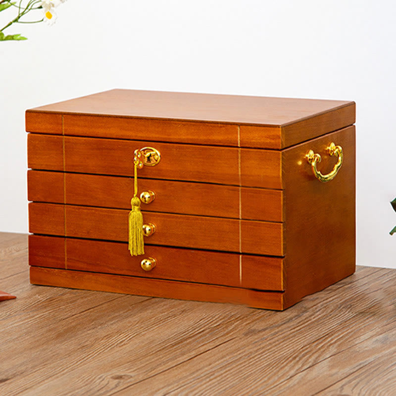 Buddha Stones Retro Solid Wood Jewelry Box Four-Layer Wooden Jewelry Storage Box - image 13