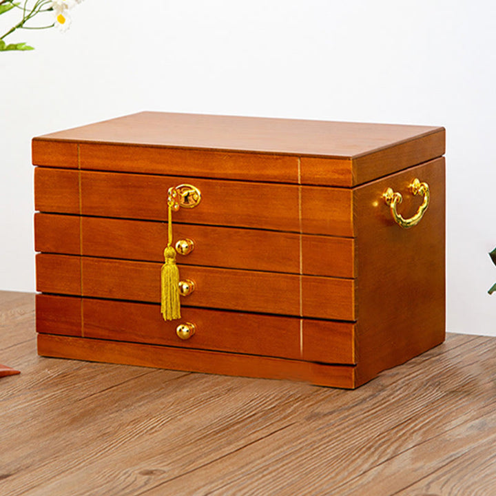Buddha Stones Retro Solid Wood Jewelry Box Four-Layer Wooden Jewelry Storage Box - image 13