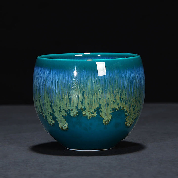 Buddha Stones Chinese Jianzhan Glaze Kiln Change Ceramic Teacup Tenmoku Kung Fu Tea Cup - Green - 7.2cm*6cm*140ml - image 34