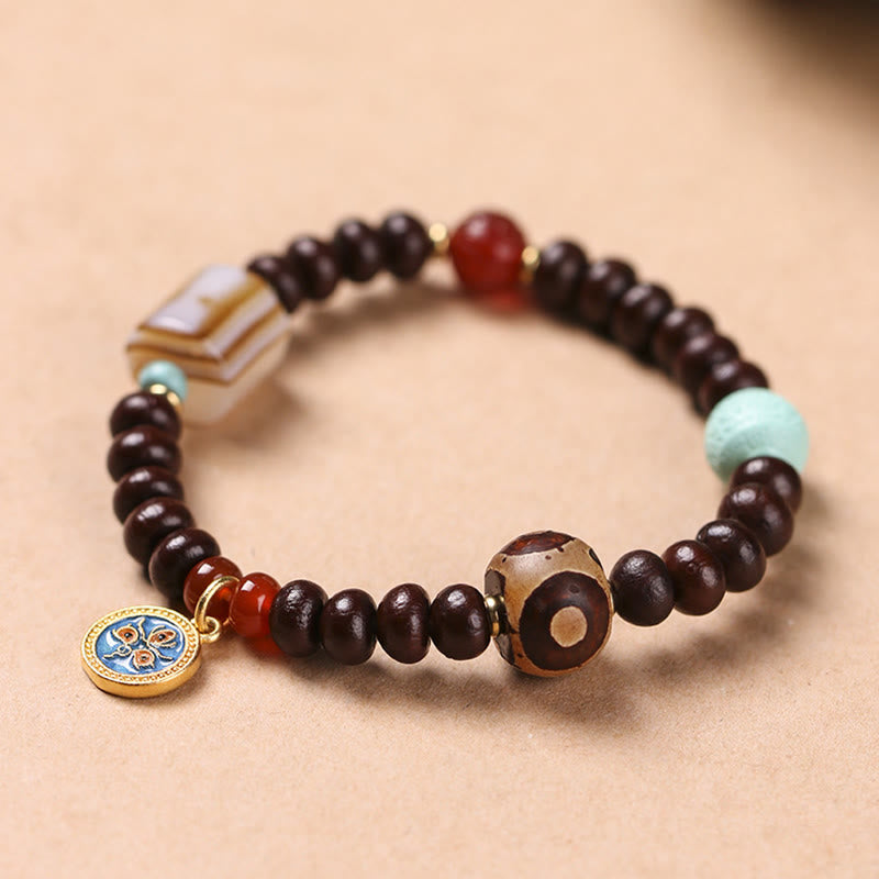 Buddha Stones Natural Tibet Purple Bodhi Seed Dzi Bead God of Wealth Wisdom Bracelet - Black God of Wealth(Wrist Circumference 14-15cm) - image 0