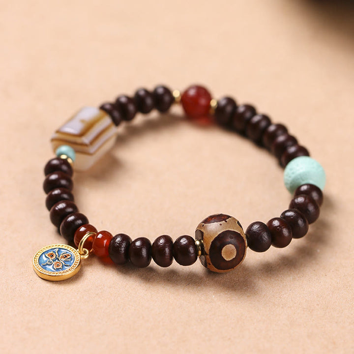 Buddha Stones Natural Tibet Purple Bodhi Seed Dzi Bead God of Wealth Wisdom Bracelet - Black God of Wealth(Wrist Circumference 14-15cm) - image 0