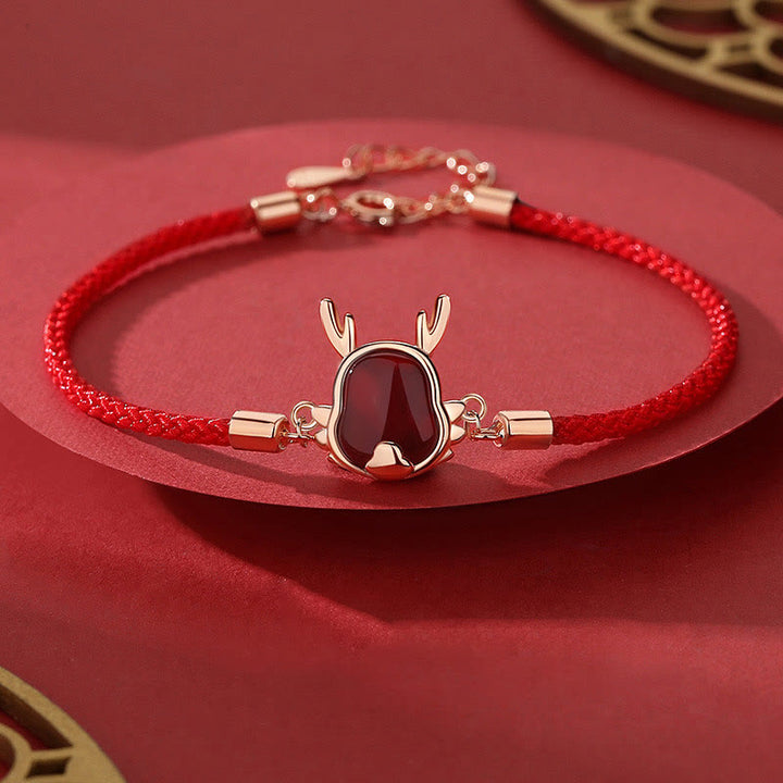 ❗❗❗A Flash Sale- Buddha Stones 925 Sterling Silver Year of the Dragon Natural Red Agate Dragon Attract Fortune Fu Character Strength Bracelet Necklace Pendant Earrings - Bracelet(Wrist Circumference 14-17cm)(A flash sale) - image 0
