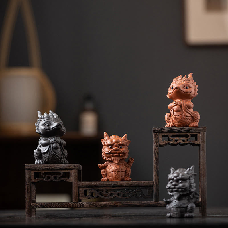Buddha Stones Luck Dragon Wealth Tea Pet Purple Clay Figurine Decoration - image 1