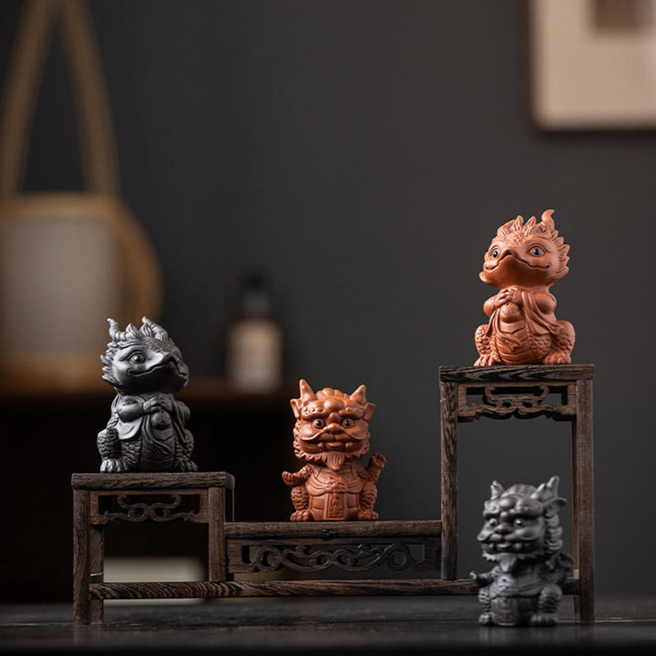 Buddha Stones Luck Dragon Wealth Tea Pet Purple Clay Figurine Decoration - image 1
