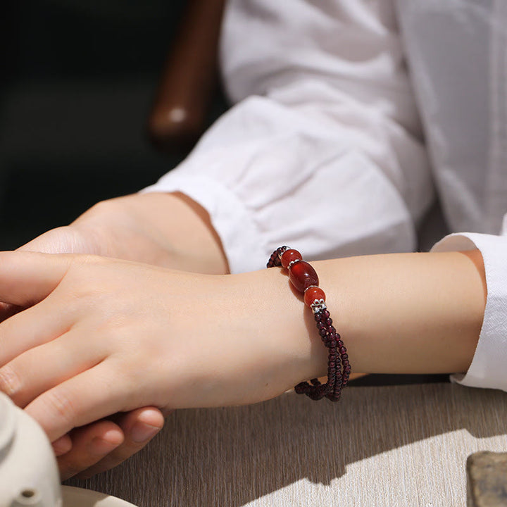 Buddha Stones Natural Garnet Red Agate Protection Triple Layer Bracelet - image 3