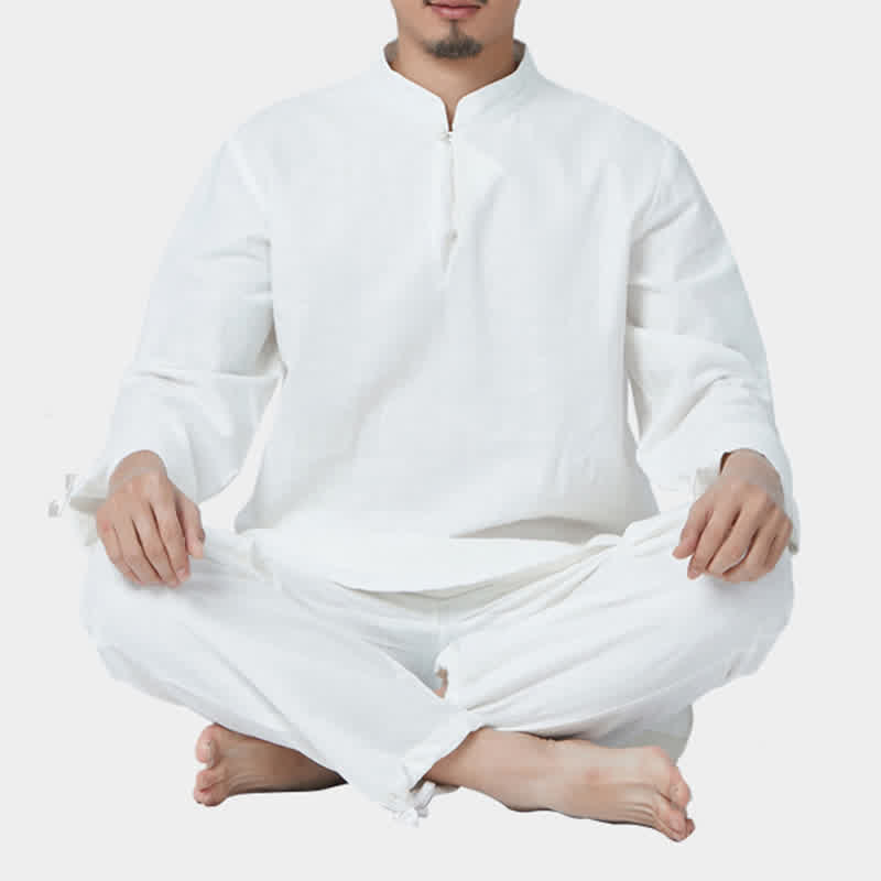 Buddha Stones Spiritual Zen Meditation Yoga Prayer Practice Cotton Linen Clothing Men's Set - White - US/UK/AU44，EU54 (3XL) - image 12
