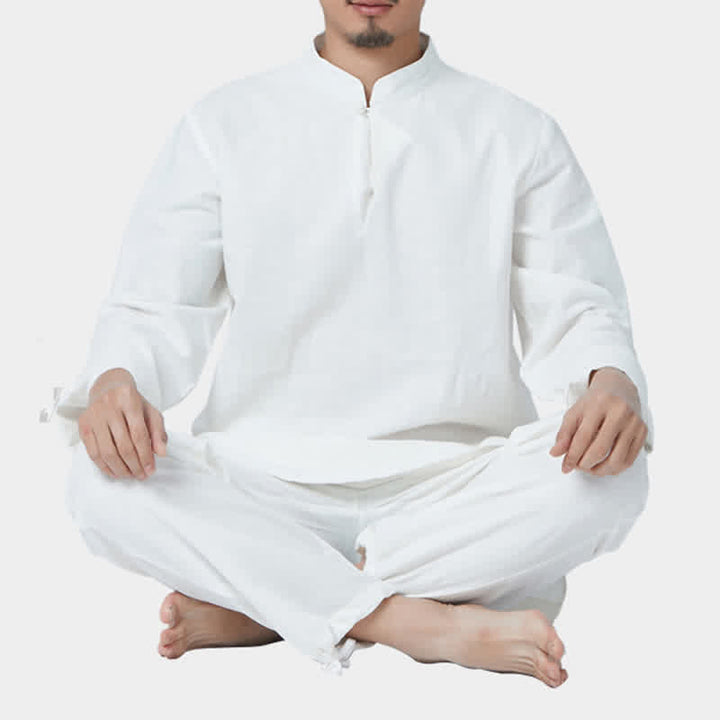 Buddha Stones Spiritual Zen Meditation Yoga Prayer Practice Cotton Linen Clothing Men's Set - White - US/UK/AU44，EU54 (3XL) - image 12