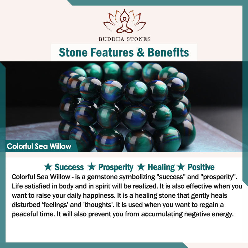 Buddha Stones Colorful Sea Willow Mala Positive Bracelet Ring - image 8