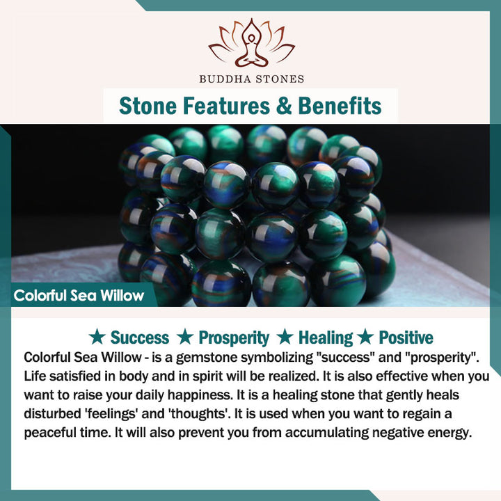 Buddha Stones Colorful Sea Willow Mala Positive Bracelet Ring - image 8