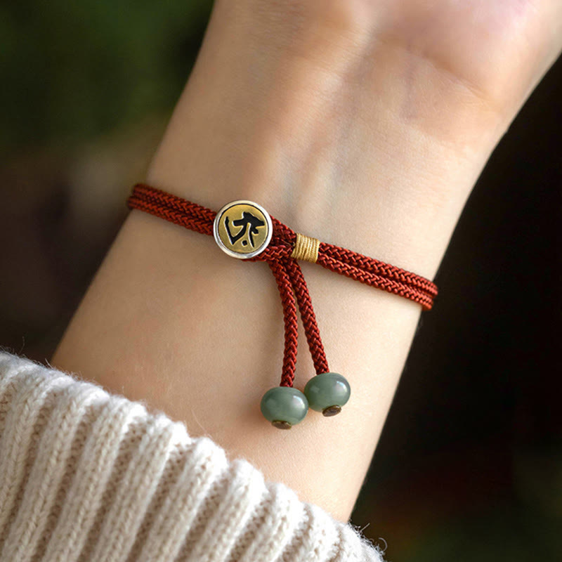 Buddha Stones 925 Sterling Silver Handmade Chinese Zodiac Natal Buddha Cyan Bodhi Seed Protection Braided Red String Bracelet - Ox/Tiger-Void Bodhisattva(Wrist Circumference 14-18cm) - image 0