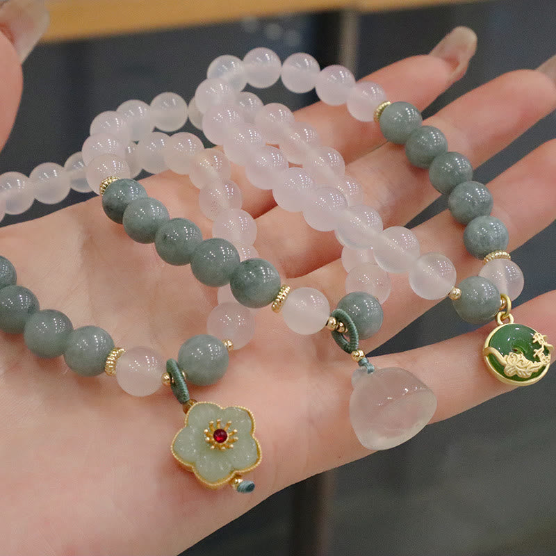 Buddha Stones White Agate Jade Lotus Flower Peace Buckle Protection Bracelet - image 0