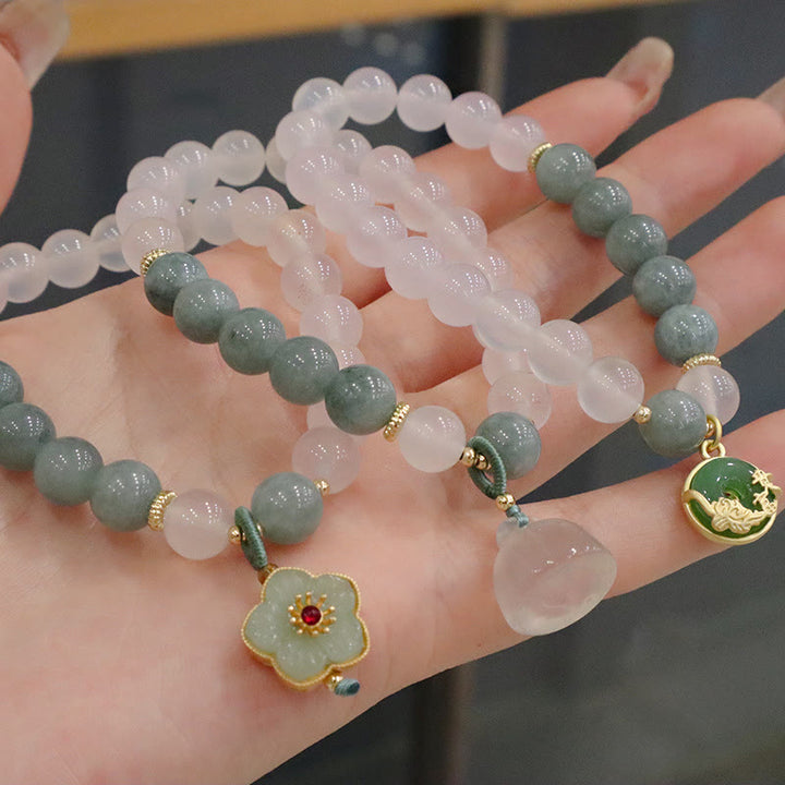 Buddha Stones White Agate Jade Lotus Flower Peace Buckle Protection Bracelet - image 0