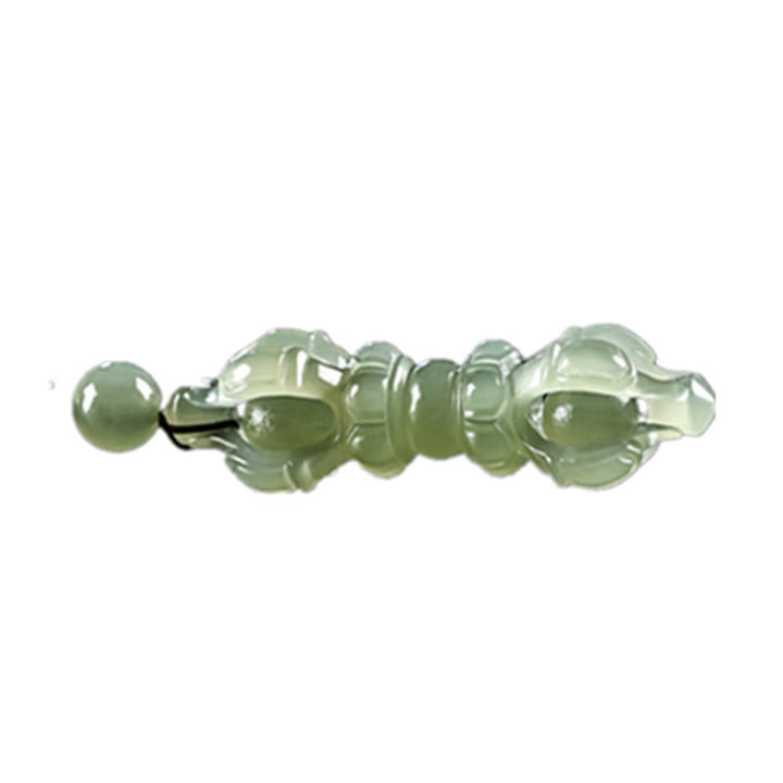 Tibetan Natural Hetian Cyan Jade White Jade Dorje Vajra Engraved Success Necklace Pendant - image 9
