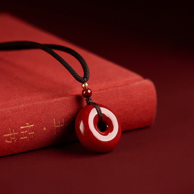 Buddha Stones Cinnabar Peace Buckle Calm Blessing Necklace Pendant - 22mm*9mm&Rope - image 6
