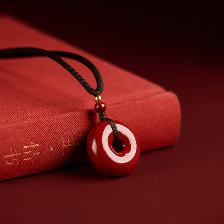 Buddha Stones Cinnabar Peace Buckle Calm Blessing Necklace Pendant - 22mm*9mm&Rope - image 6
