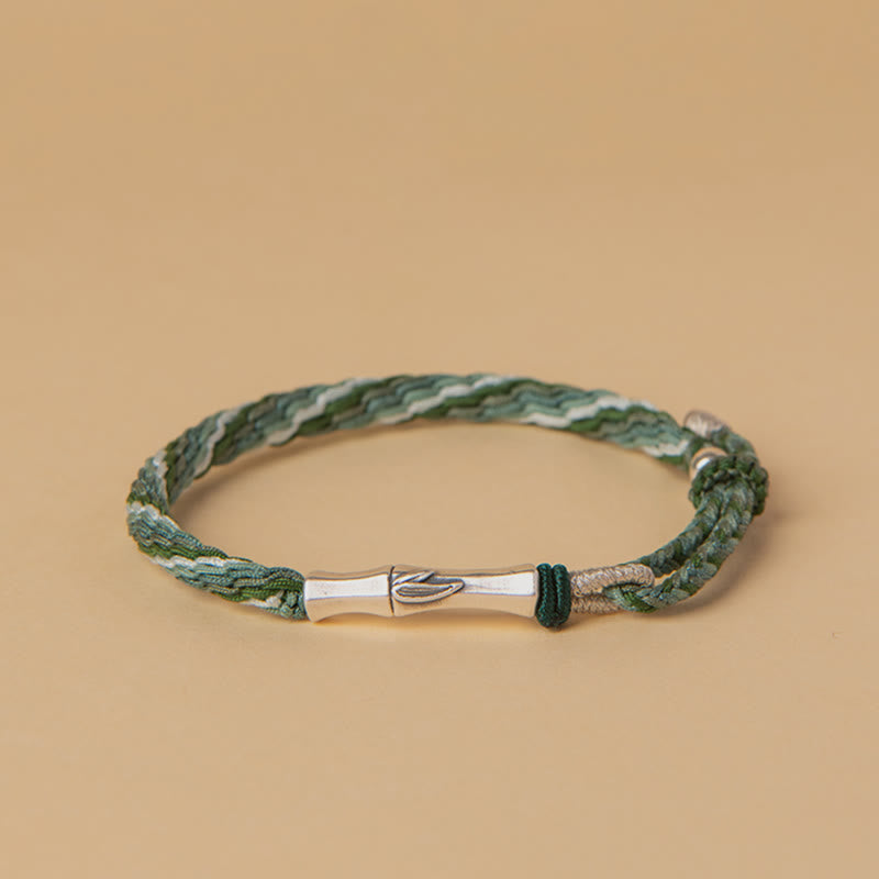 Buddha Stones 925 Sterling Silver Bamboo Reincarnation Knot Luck Protection String Bracelet - Green&White(Wrist Circumference 14-18cm) - image 0