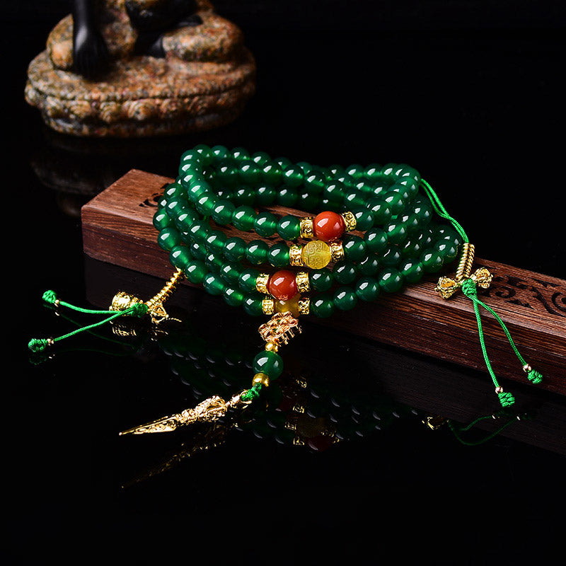 Buddha Stones 108 Beads Natural Green Agate Success Bracelet Mala - image 1