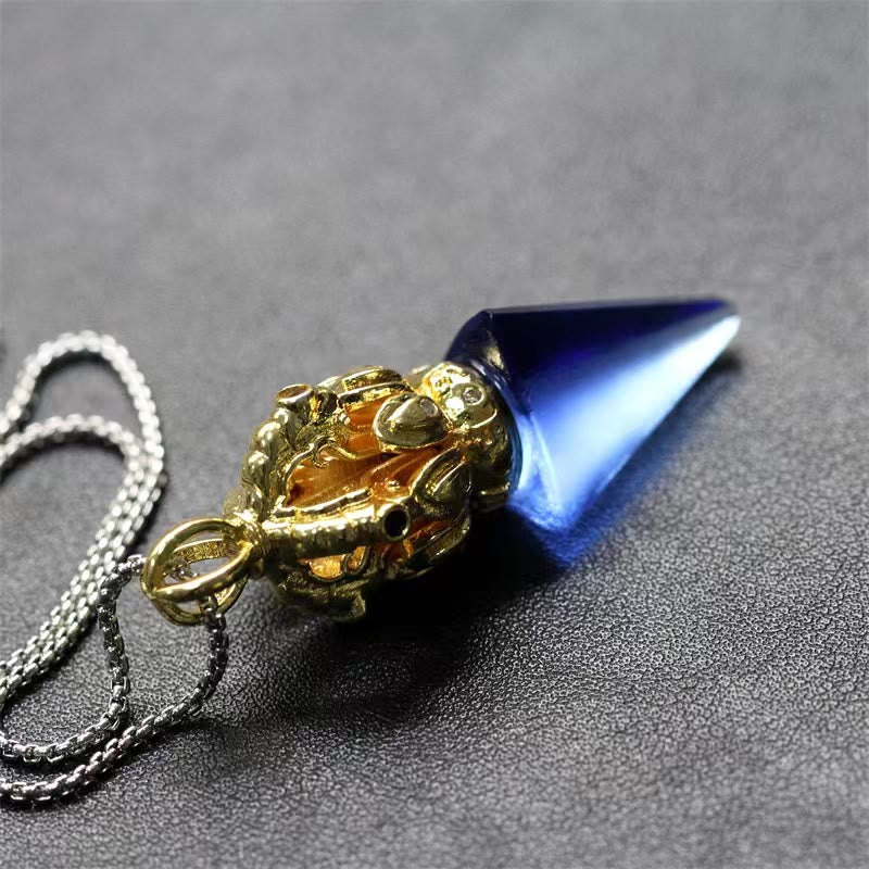 Buddha Stones Tibetan Dorje Vajra 4 Prong Lotus Liuli Crystal Strength Necklace Pendant - image 2