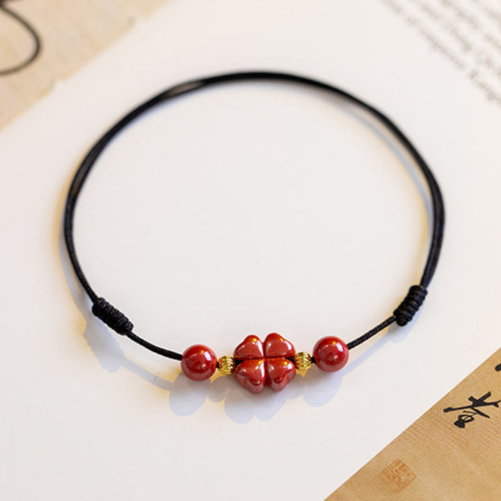 Buddha Stones Four Leaf Clover Cinnabar Blessing Calm String Bracelet Anklet - image 26